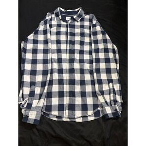 Goodfellow & Co Mens Navy Blue White Buffalo Check Flannel Shirt XL Standard Fit